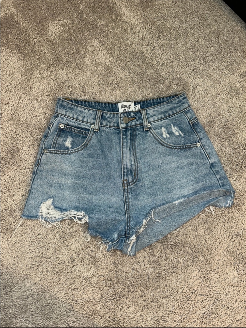 Princess Polly Light Blue High-Rise Denim Shorts